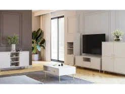 Cómoda Aparador Color Cachemira de 4 Puertas – 100x113x40 cm – Patas Doradas y Gran Capacidad