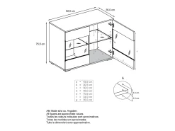 Cómoda Bari V3, Moderno armario de cocina con 2 grandes puertas de cristal blanco mate / crema de alto brillo (92,5 x 84.5 x 35)