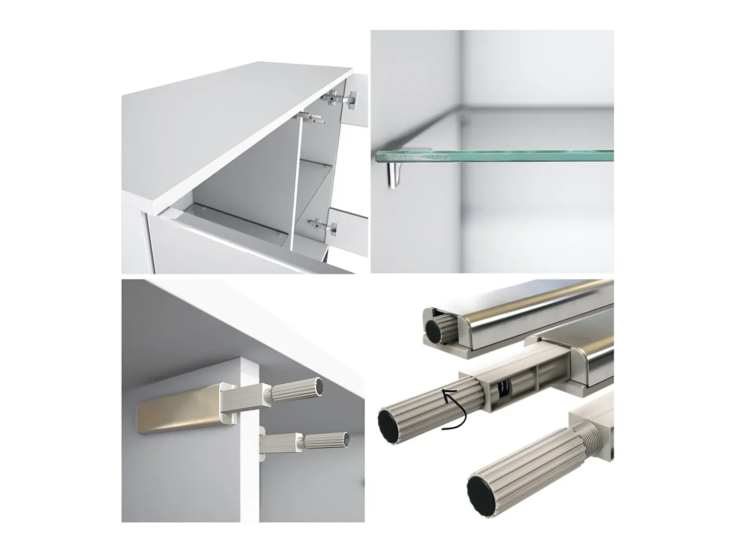 Cómoda Bari V3, Moderno armario de cocina con 2 grandes puertas de cristal blanco mate / crema de alto brillo (92,5 x 84.5 x 35)