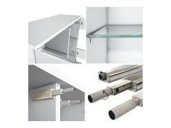 Cómoda Bari V3, Moderno armario de cocina con 2 grandes puertas de cristal blanco mate / gris de alto brillo (92,5 x 73.5 x 35)