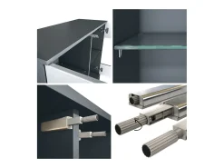 Cómoda Bari V3, Moderno armario de cocina con 2 grandes puertas de cristal incl. iluminación RGB antracita mate / crema de alto brillo (92,5 x 75.5 x 35)