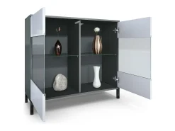 Cómoda Bari V3, Moderno armario de cocina con 2 grandes puertas de cristal antracita mate / gris arena de alto brillo (92,5 x 83.5 x 35)