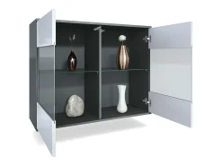 Cómoda Bari V3, Moderno armario de cocina con 2 grandes puertas de cristal antracita mate / crema de alto brillo (92,5 x 73.5 x 35)