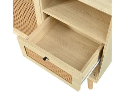 Cómoda Buffet 120x40x80 cm con 2 puertas de ratán y 1 cajón de MDF - Natural Claro