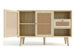 Cómoda Buffet 120x40x80 cm con 2 puertas de ratán y 1 cajón de MDF - Natural Claro