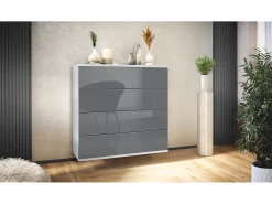 Cómoda colgante Pavos V3, Aparador con 4 cajones blanco mate/gris de alto brillo (76 x 76 x 35 cm)