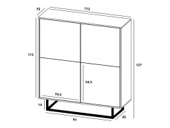 Cómoda con 4 puertas - cuerpo roble wotan, frentes negro mate - 113 cm, estructura metálica