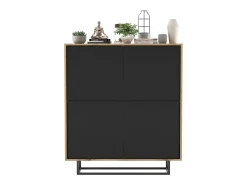 Cómoda con 4 puertas - cuerpo roble wotan, frentes negro mate - 113 cm, estructura metálica