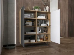 Cómoda con 4 puertas - cuerpo roble wotan, frentes grafito mate - 113 cm, estructura metálica