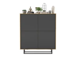 Cómoda con 4 puertas - cuerpo roble wotan, frentes grafito mate - 113 cm, estructura metálica