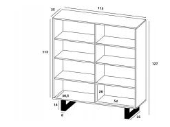 Cómoda con 4 puertas - cuerpo de roble wotan frentes grafito mate - 113 cm, patas de metal