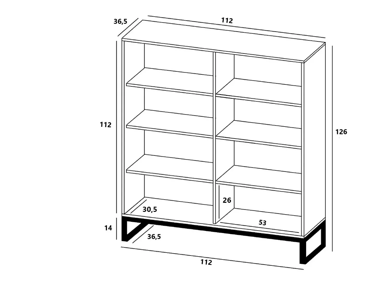 Cómoda con 4 puertas - Cuerpo Blanco mate, frentes acanalados Blanco mate - 112 cm, estructura de metal negro