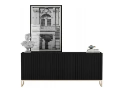 Cómoda con 3 puertas - Cuerpo Negro mate, frentes ranurados Negro mate - 168 cm, marco de metal