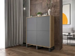 Cómoda con 4 puertas - estructura de roble wotan frentes grafito mate - 113 cm, patas de metal