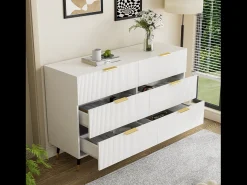 Cómoda de 6 cajones, mueble de almacenaje blanco con patas y tiradores dorados