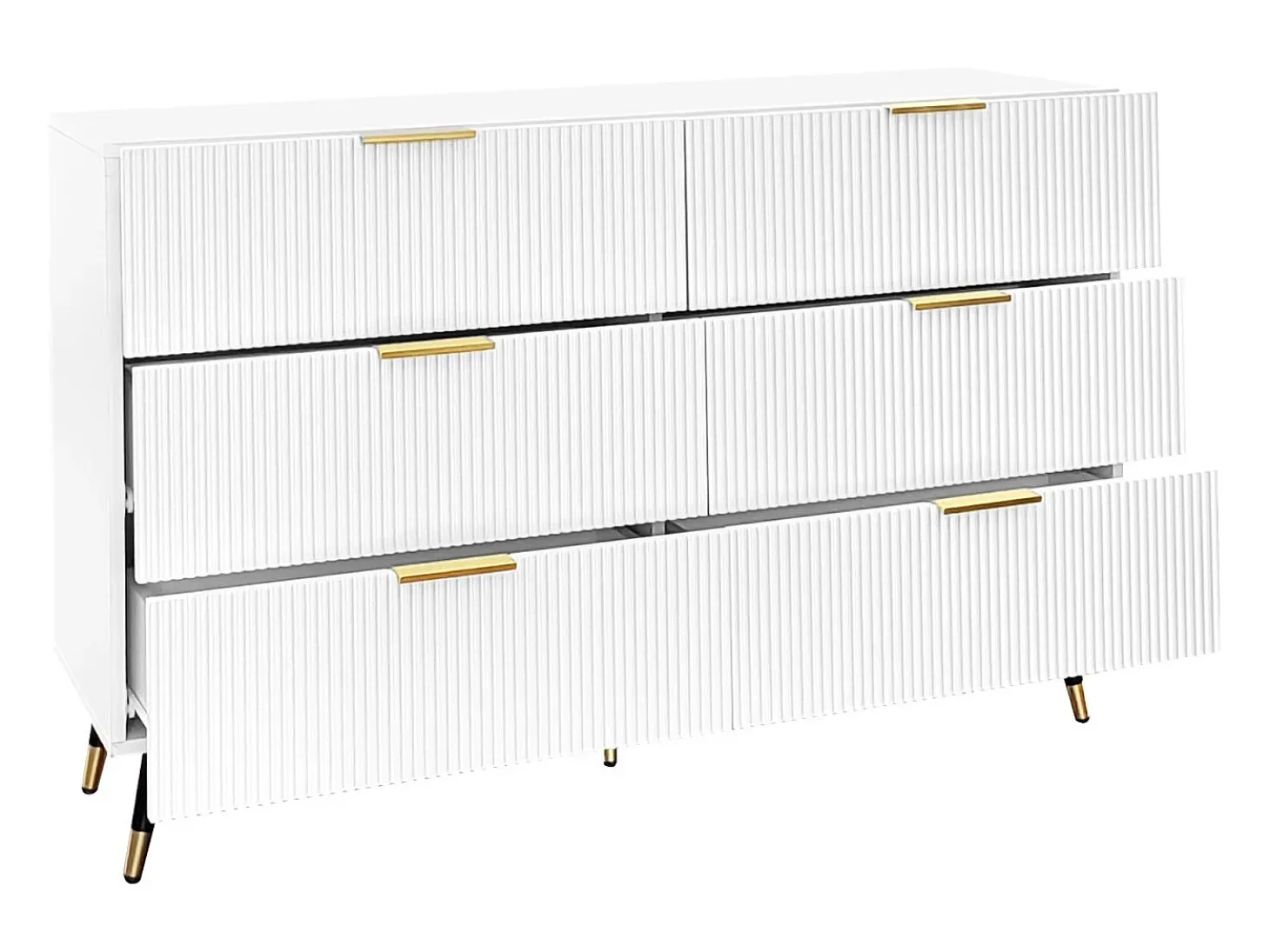 Cómoda de 6 cajones, mueble de almacenaje blanco con patas y tiradores dorados