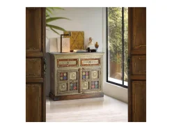 Cómoda de madera de acacia cerámica y bronce