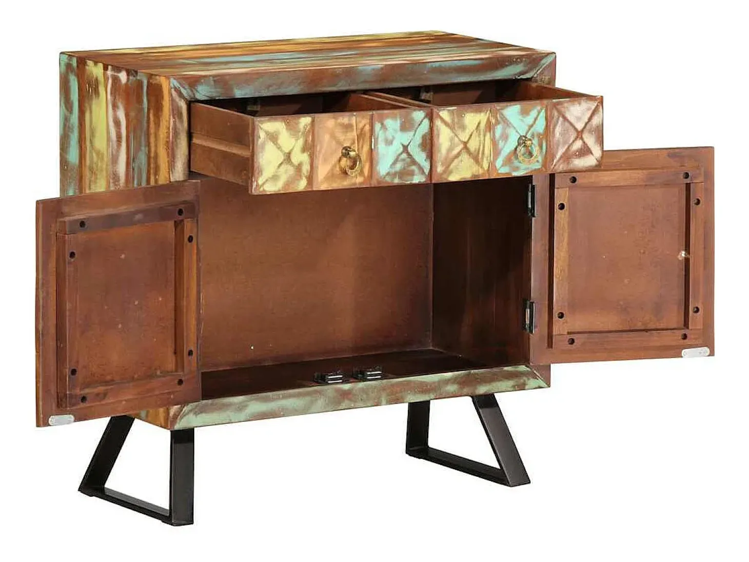 Cómoda de madera maciza reciclada multicolor 70x35x70 cm