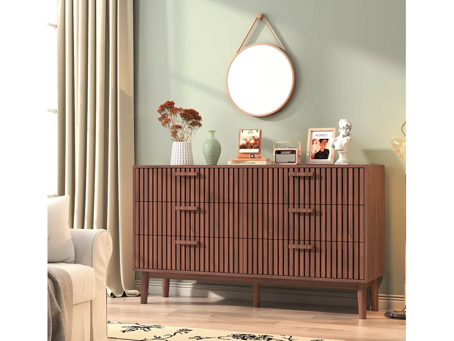 Cómoda de madera, mueble de almacenaje para dormitorio o salón, 100 x 34 x 73 cm
