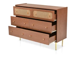 Cómoda de ratán con 6 cajones y aparador alto de nogal (alto 90/ancho 120/profundidad 40 cm)