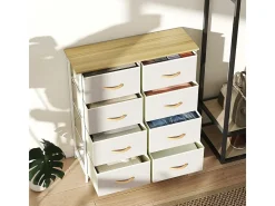 Cómoda de tela con 8 cajones, 4 bolsillos, 2 ganchos y estructura de acero, para salón, color beige