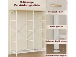 Cómoda de tela con 8 cajones, 4 bolsillos, 2 ganchos y estructura de acero, para salón, color beige