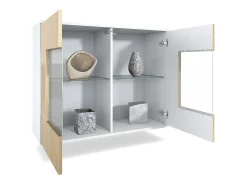 Cómoda Grömitz V3, Moderno armario de cocina con 2 grandes puertas de cristal blanco mate / negro de alto brillo (92,5 x 73.5 x 35)