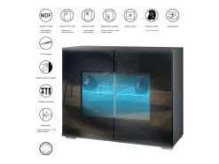 Cómoda Grömitz V3, Moderno armario de cocina con 2 grandes puertas de cristal incl. iluminación RGB antracita mate / crema de alto brillo (92,5 x 75.5 x 35)