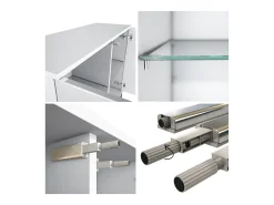 Cómoda Grömitz V3, Moderno armario de cocina con 2 grandes puertas de cristal incl. iluminación RGB blanco mate / crema de alto brillo (92,5 x 73.5 x 35)