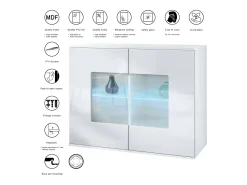 Cómoda Grömitz V3, Moderno armario de cocina con 2 grandes puertas de cristal incl. iluminación RGB blanco mate / crema de alto brillo (92,5 x 73.5 x 35)