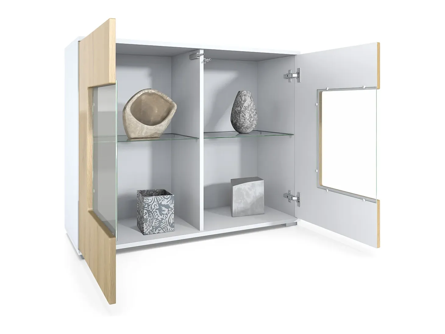 Cómoda Grömitz V3, Moderno armario de cocina con 2 grandes puertas de cristal incl. iluminación RGB blanco mate / burdeos de alto brillo (92,5 x 75.5 x 35)