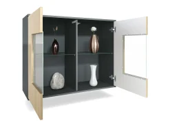 Cómoda Grömitz V3, Moderno armario de cocina con 2 grandes puertas de cristal antracita mate / gris de alto brillo (92,5 x 73.5 x 35)
