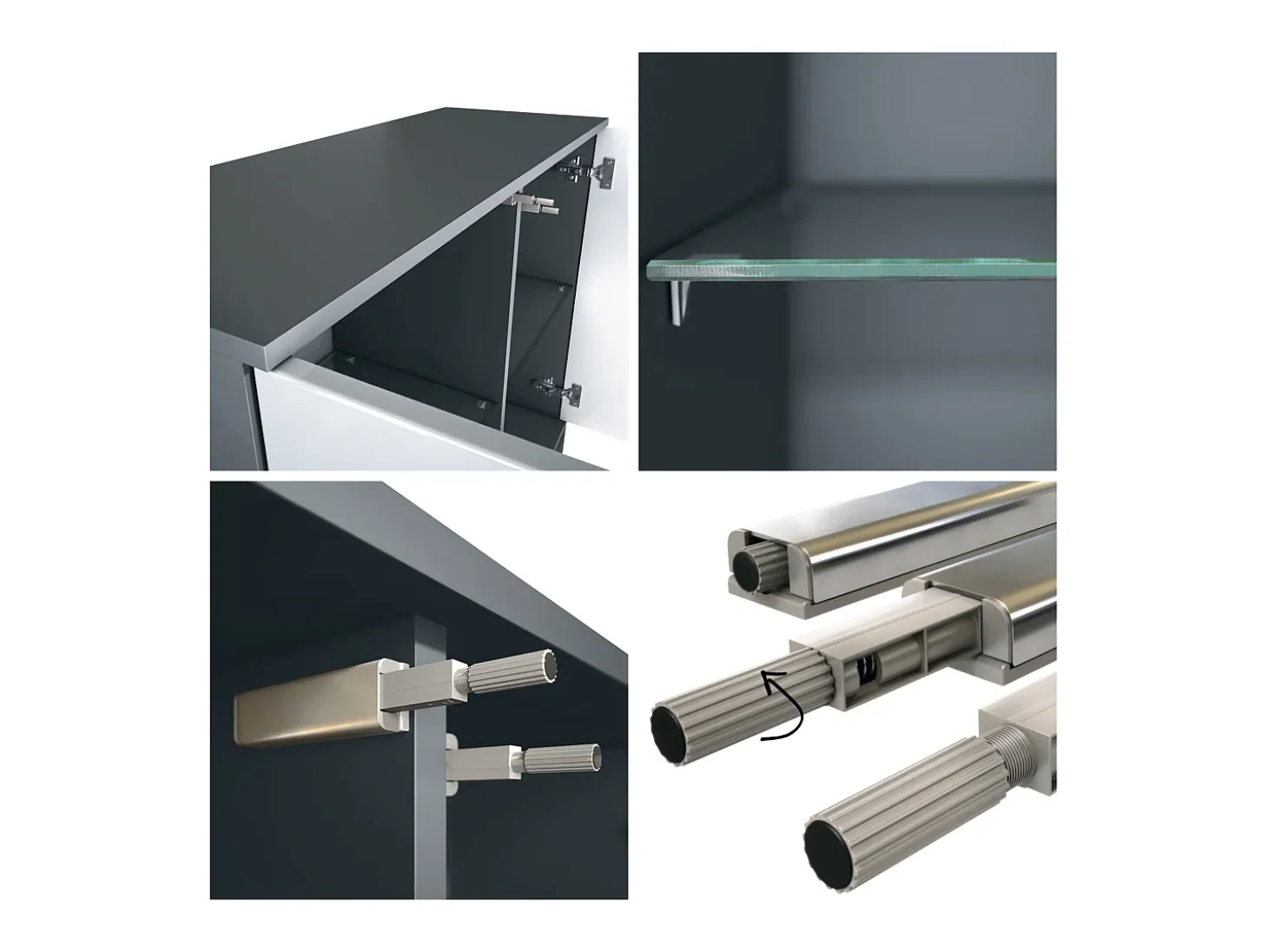 Cómoda Grömitz V3, Moderno armario de cocina con 2 grandes puertas de cristal incl. iluminación RGB antracita mate / roble natural (92,5 x 75.5 x 35)