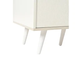 Cómoda moderna de madera con puertas correderas, mueble de 3 cajones, color blanco y madera oscura.