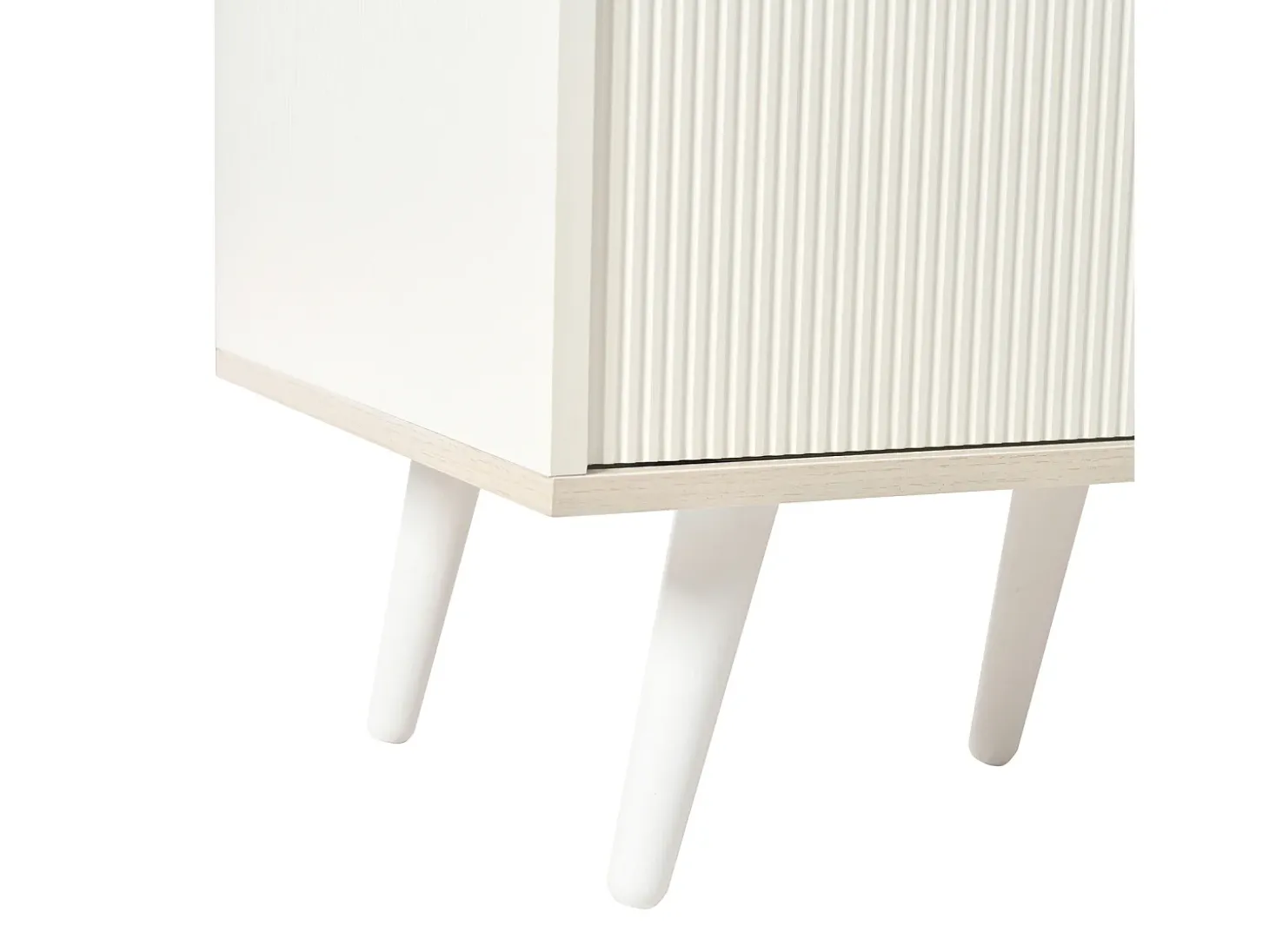 Cómoda moderna de madera con puertas correderas, mueble de 3 cajones, color blanco y madera oscura.