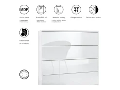 Cómoda Pavos V3, Aparador con 4 cajones blanco mate/blanco mate (76 x 76 x 35 cm)
