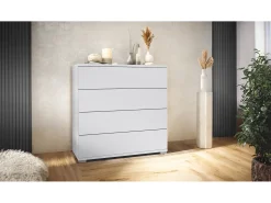 Cómoda Pavos V3, Aparador con 4 cajones blanco mate/blanco mate (76 x 76 x 35 cm)
