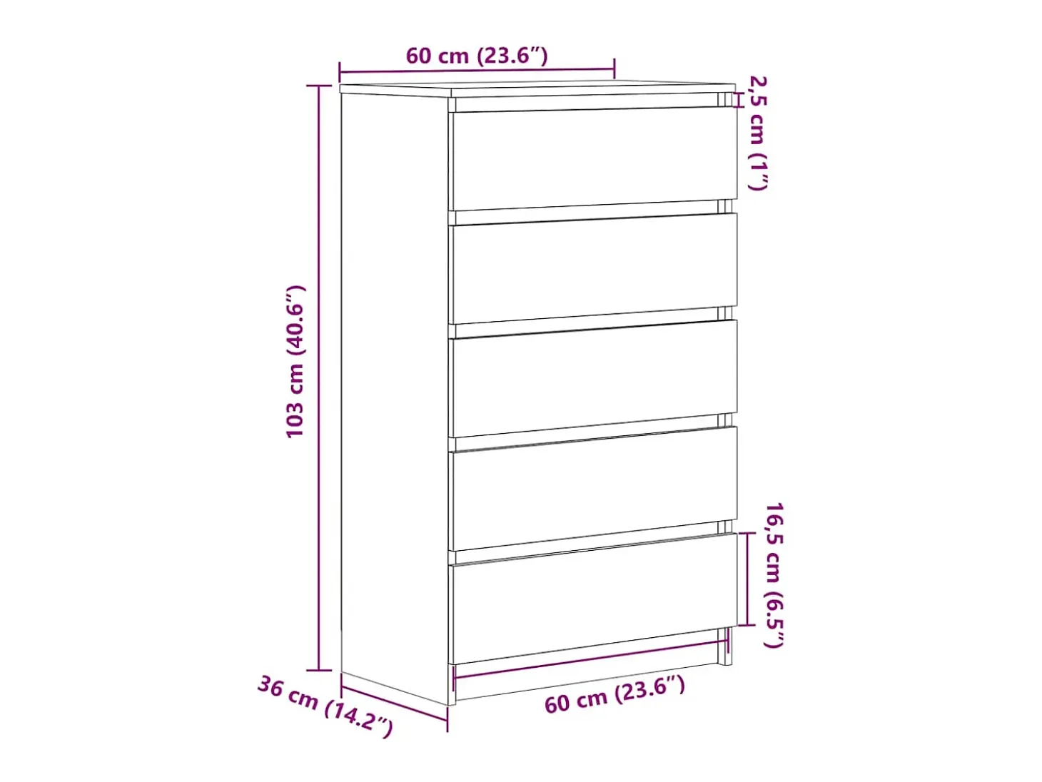 Cómoda Roble ahumado 60x36x103 cm Madera contrachapada
