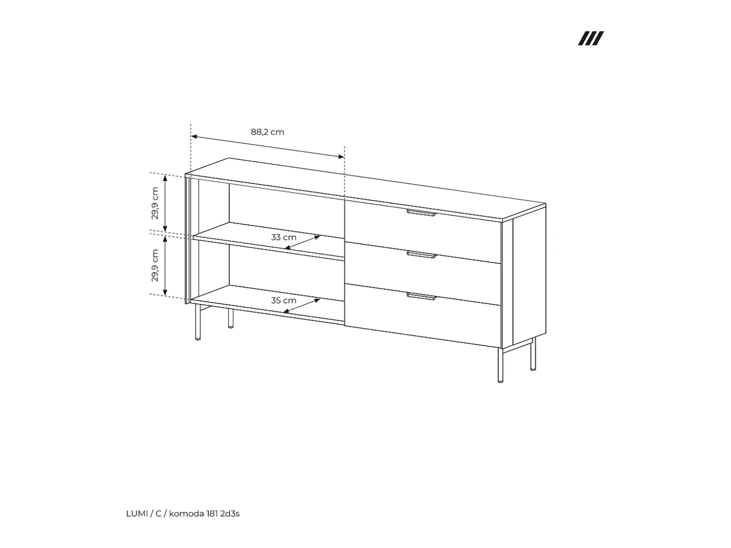 Cómoda, roble Dunin, 181,3 x 82,6 x 39,3 cm