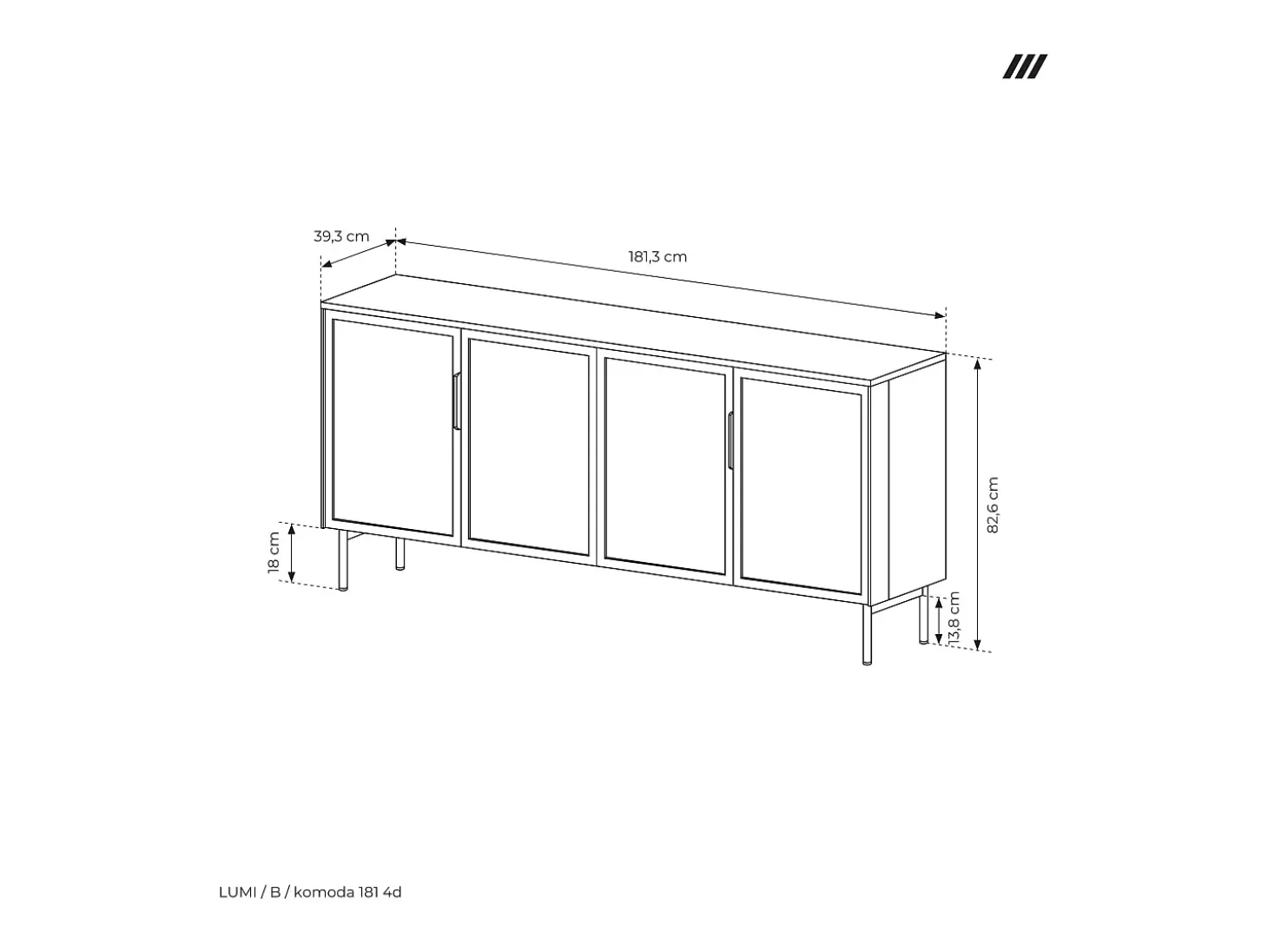 Cómoda, roble Dunin, 181,3 x 82,6 x 39,3 cm