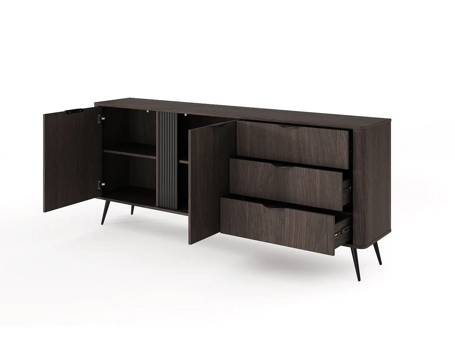 Cómoda, roble Dunin combinado con negro, 195,2 x 81,2 x 38 cm