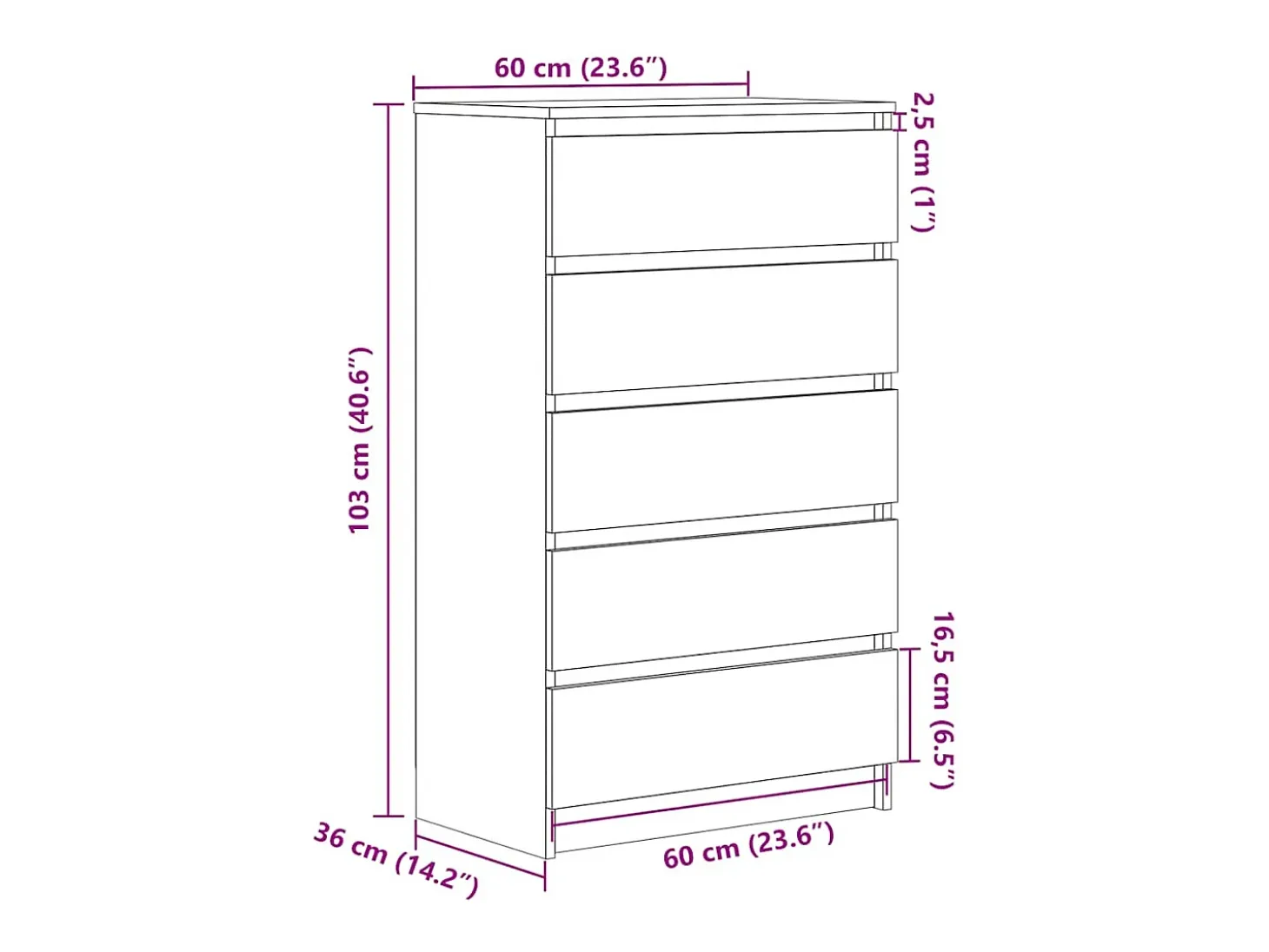 Cómoda Sonoma gris 60x36x103 cm Madera de ingeniería