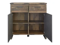 Cómoda vintage de madera vieja y gris con remaches