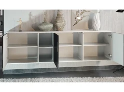 Cómoda Vladon Cuba - blanco mate/gris claro satinado - Aparador moderno para su salón - (AnxAlxPr) 182x53x35 cm
