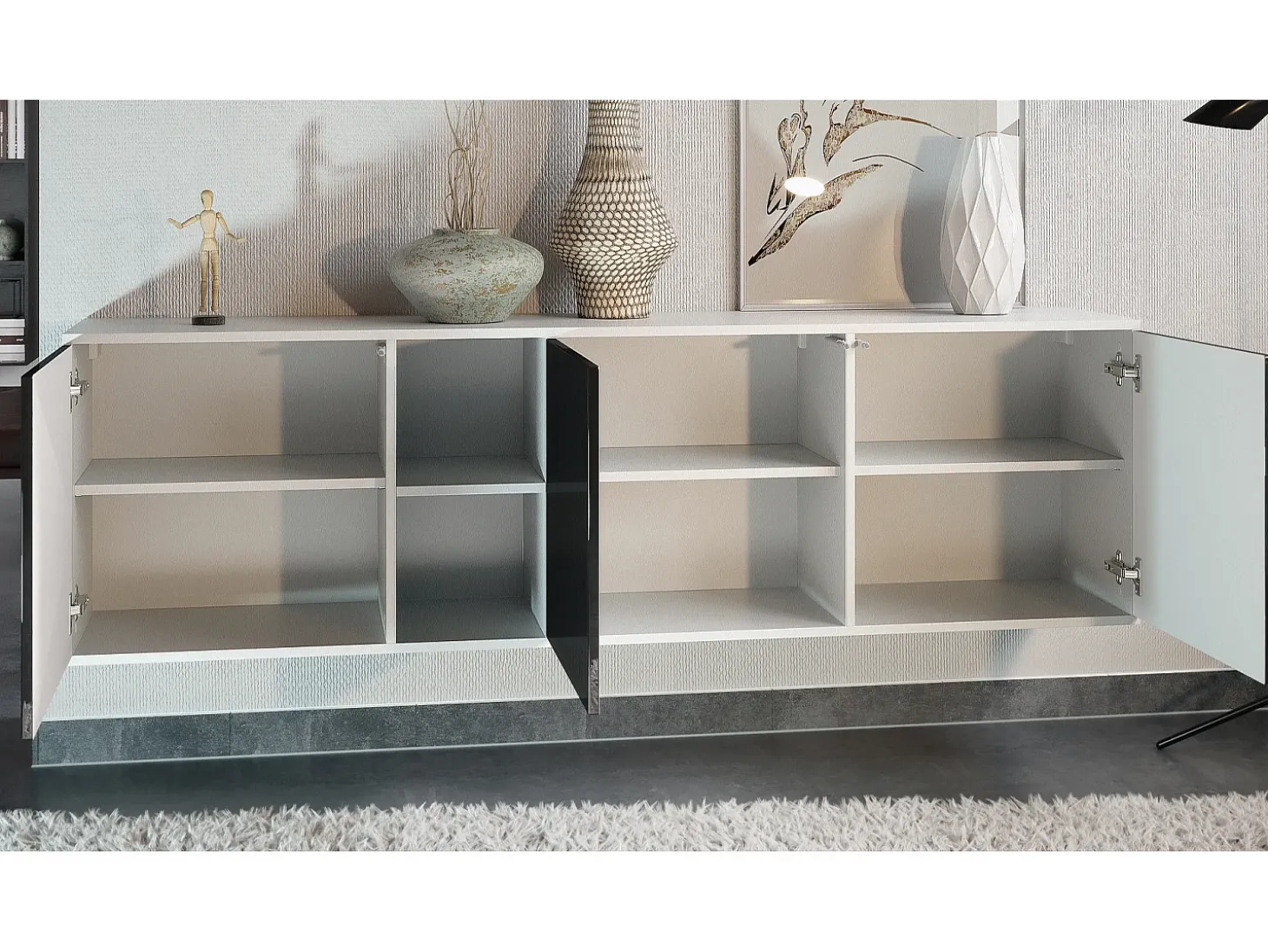 Cómoda Vladon Cuba - blanco mate/mezclilla mate con LED - Aparador moderno para su salón - (AnxAlxPr) 182x53x35 cm