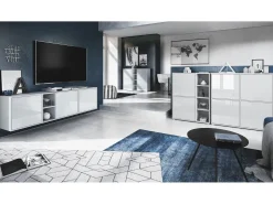 Cómoda Vladon Cuba - blanco mate/blanco de alto brillo - Aparador moderno para su salón - (AnxAlxPr) 182x53x35 cm