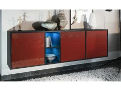 Cómoda Vladon Cuba - negro mate/burdeos de alto brillo - Aparador moderno para su salón - (AnxAlxPr) 182x53x35 cm