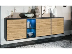 Cómoda Vladon Cuba - negro mate/roble natural - Aparador moderno para su salón - (AnxAlxPr) 182x53x35 cm