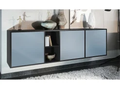 Cómoda Vladon Cuba - negro mate/mezclilla mate - Aparador moderno para su salón - (AnxAlxPr) 182x53x35 cm