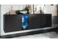 Cómoda Vladon Cuba - negro mate/negro mate - Aparador moderno para su salón - (AnxAlxPr) 182x53x35 cm